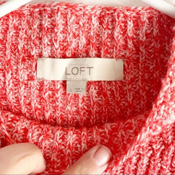LOFT Knit Mock Neck Marled Chunky Sweater Side Vents Size Large L Cotton Blend - Picture 4 of 10